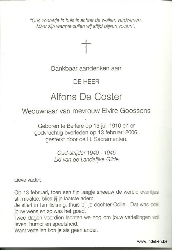 Alphonsus Albertus Josephus De Coster